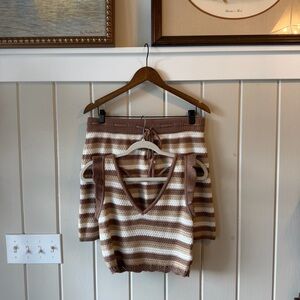 Women’s Madden NYC Striped Knit Skirt & Top Set, Size Medium